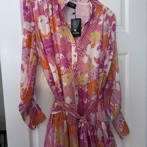 Fate Women's Long Sleeve Floral Dress in Pink and Orange